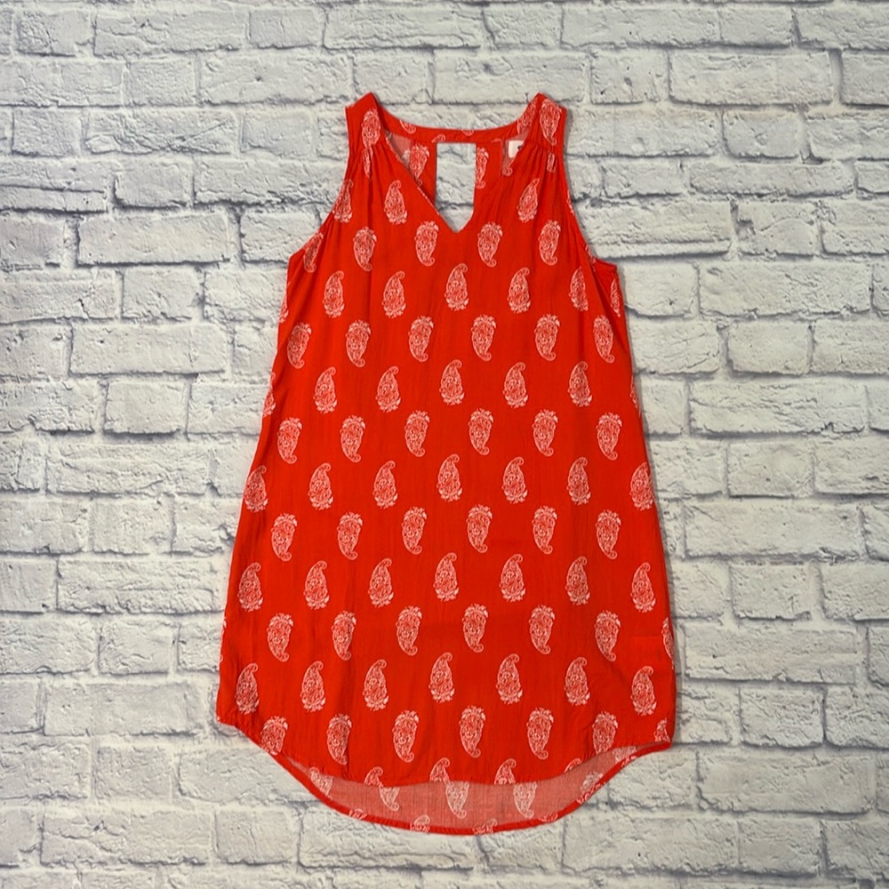 Old Navy Sleeveless V Neck Shift Dress Orange White Flaming Tulip Size XS